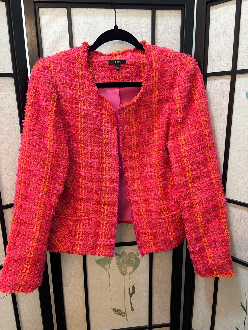 DREW Hot Pink & Orange Tweed Open-Front Bolero Blazer